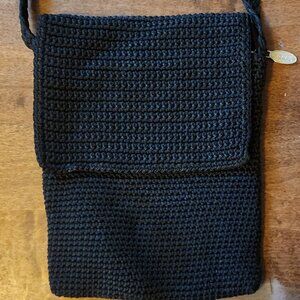 Black Crochet Crossbody Bag with Braided Strap